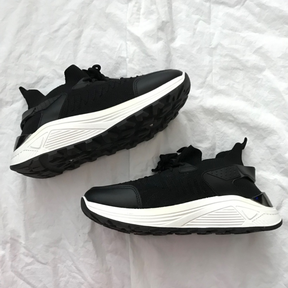 Reflective Running Walking Sneakers Size 8 Fit Laces Slip In Black White - Picture 8 of 8
